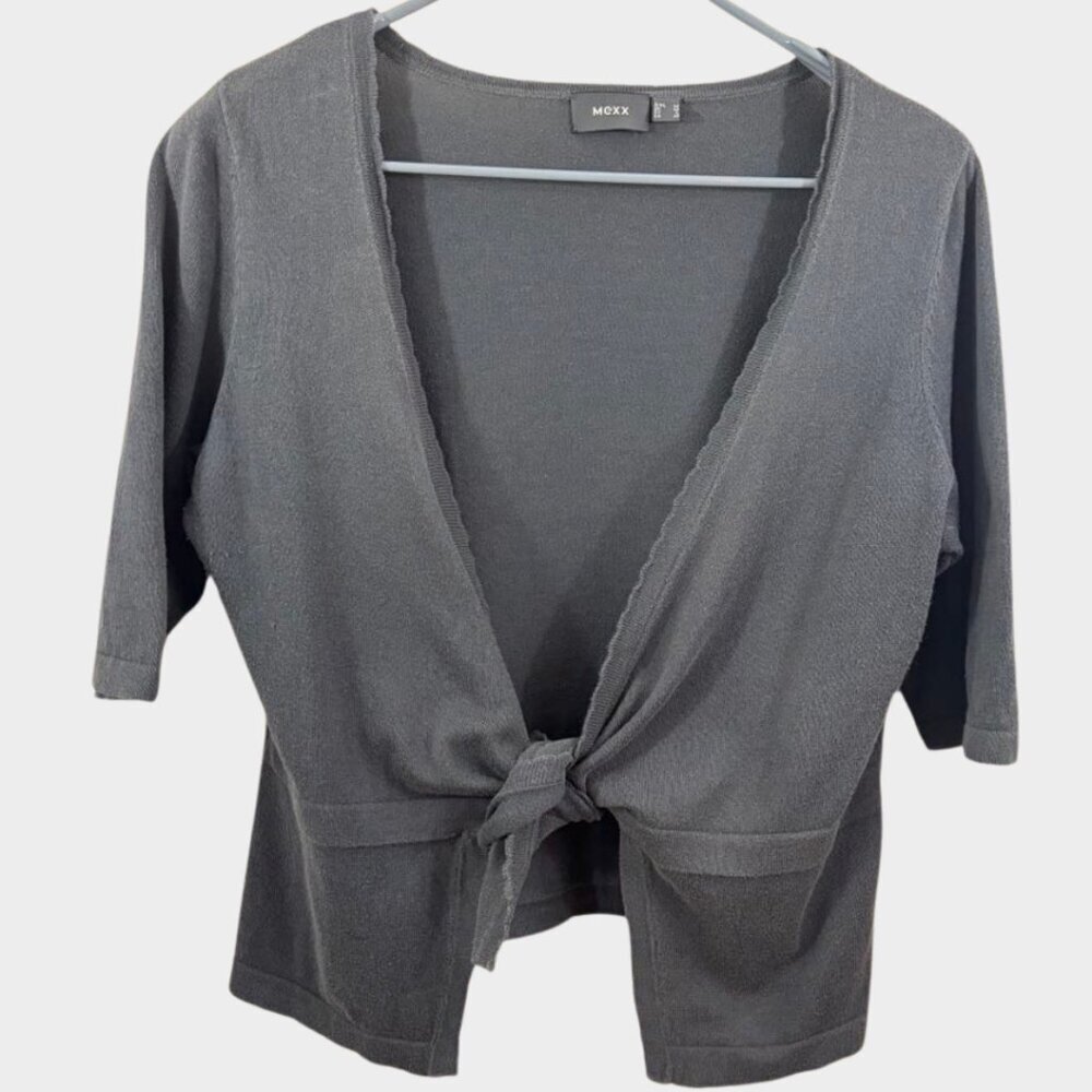 Mexx Women's Medium Grey Tie-Front Shrug Cardigan
